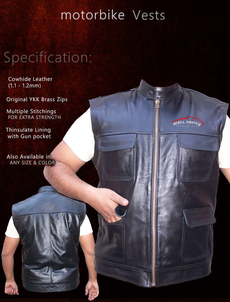 01 Motorbike Leather Vest Men - Image 1