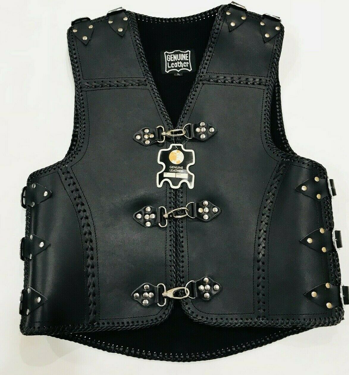 04 Motorbike Leather Vest Men - Image 1